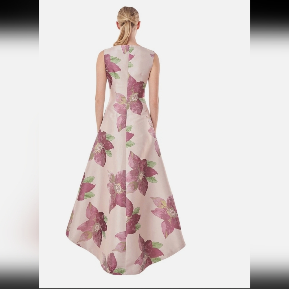 NWUT KAY  UNGER NEW YORK PALMER FLORAL JACQUARD HI-LOW GOWN - Picture 2 of 15